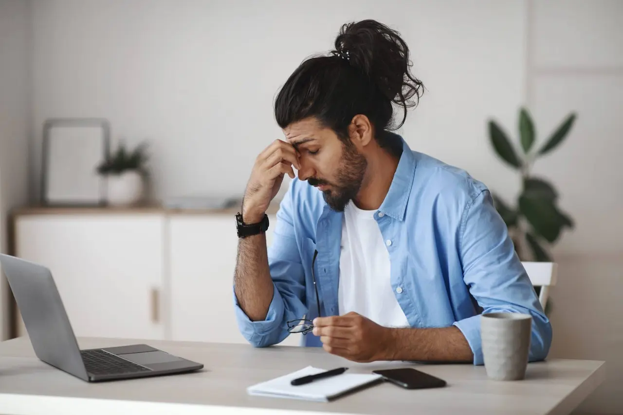 Eyes Fatigue Stressed Indian Man Tired After Worki 3M7ye6y Scaled